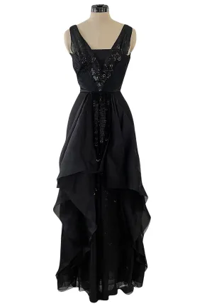 Resort 2009 Valentino Runway Black Silk Chiffon & Organza Dress w Black Ring Paillette Detail