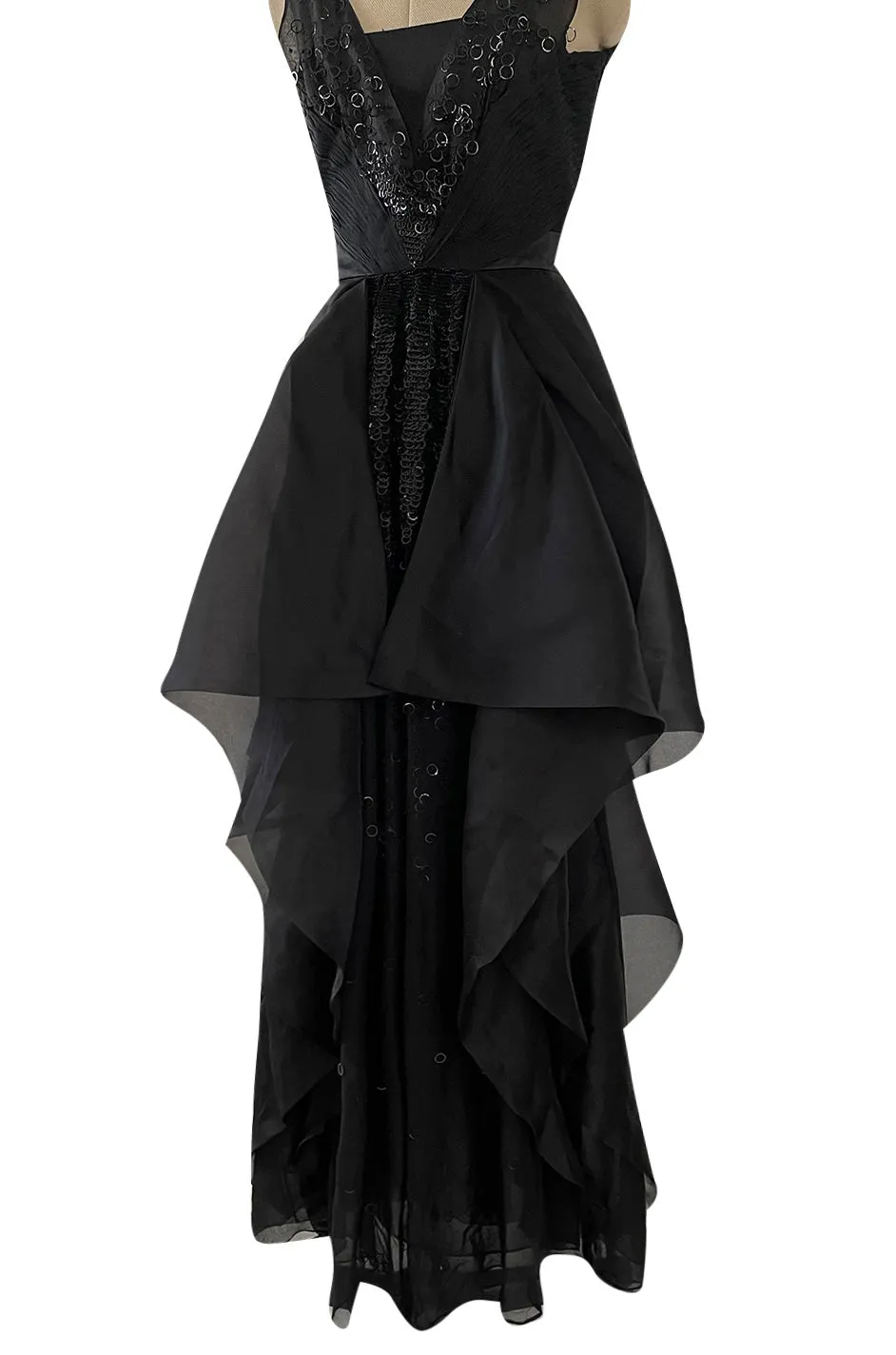 Resort 2009 Valentino Runway Black Silk Chiffon & Organza Dress w Black Ring Paillette Detail