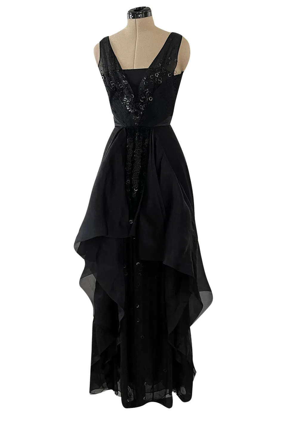 Resort 2009 Valentino Runway Black Silk Chiffon & Organza Dress w Black Ring Paillette Detail