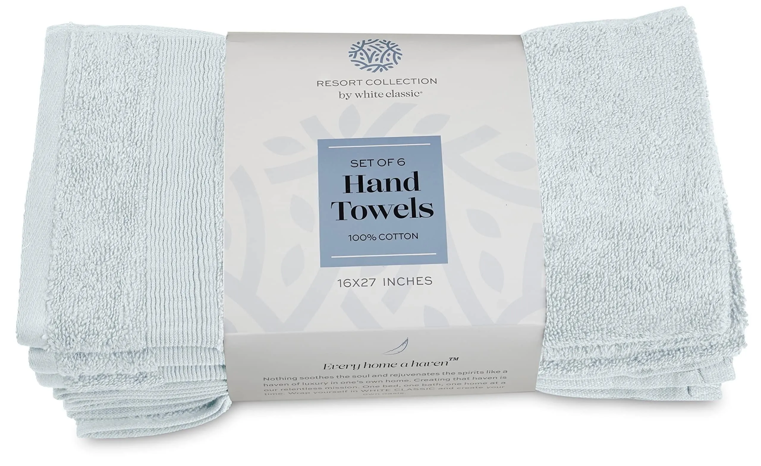 Resort Collection Soft Hand Towels 16x27 in 6 Pack Light Blue Luxury Hotel