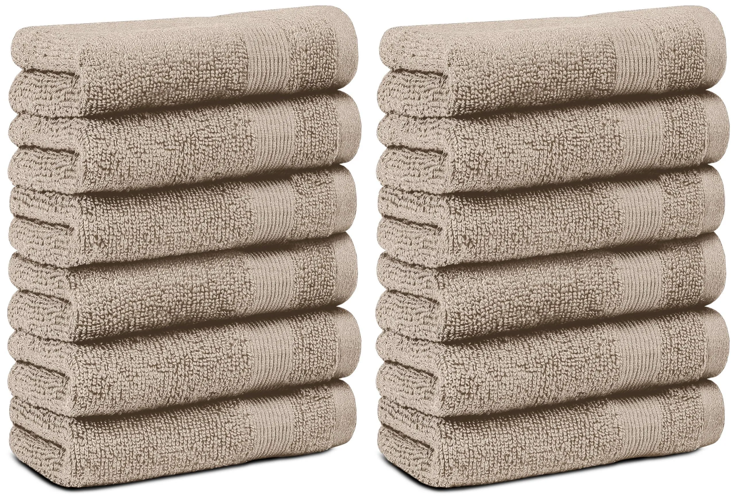 Resort Collection Soft Washcloth Face Body Towel Set 12 Pcs 12x12 in Taupe Color