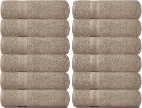 Resort Collection Soft Washcloth Face Body Towel Set 12 Pcs 12x12 in Taupe Color