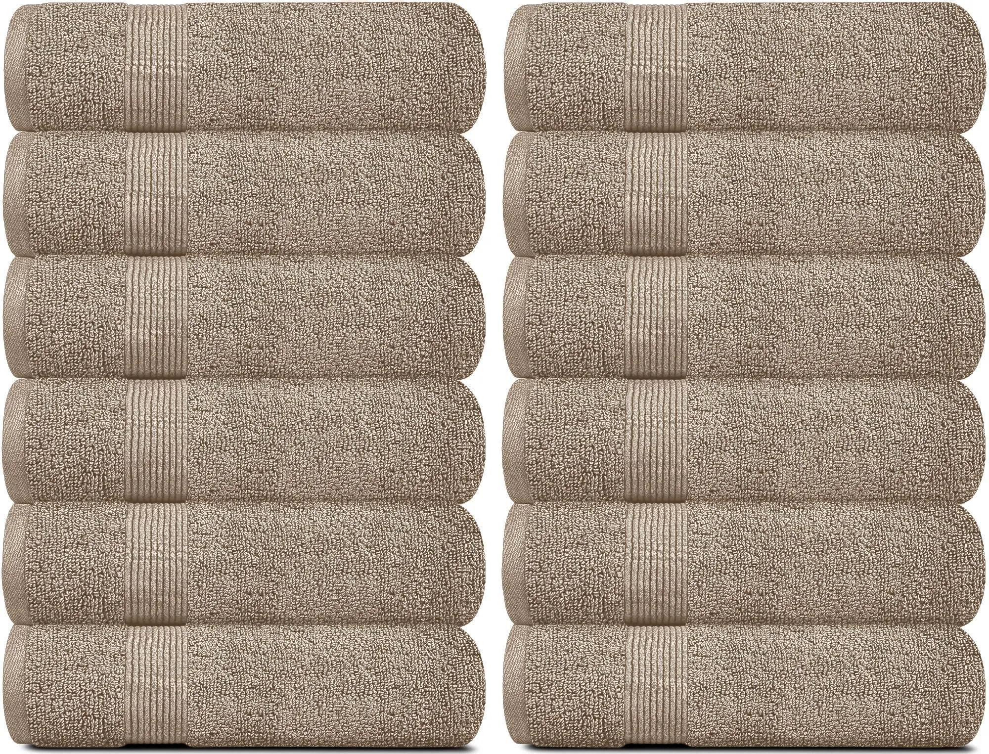 Resort Collection Soft Washcloth Face Body Towel Set 12 Pcs 12x12 in Taupe Color