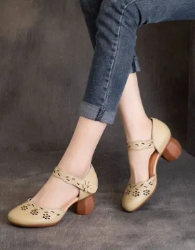 Retro Flower Hollow Elegant Chunky Heels