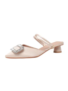 Retro Pointed Toe Square Metal Buckle Sandals