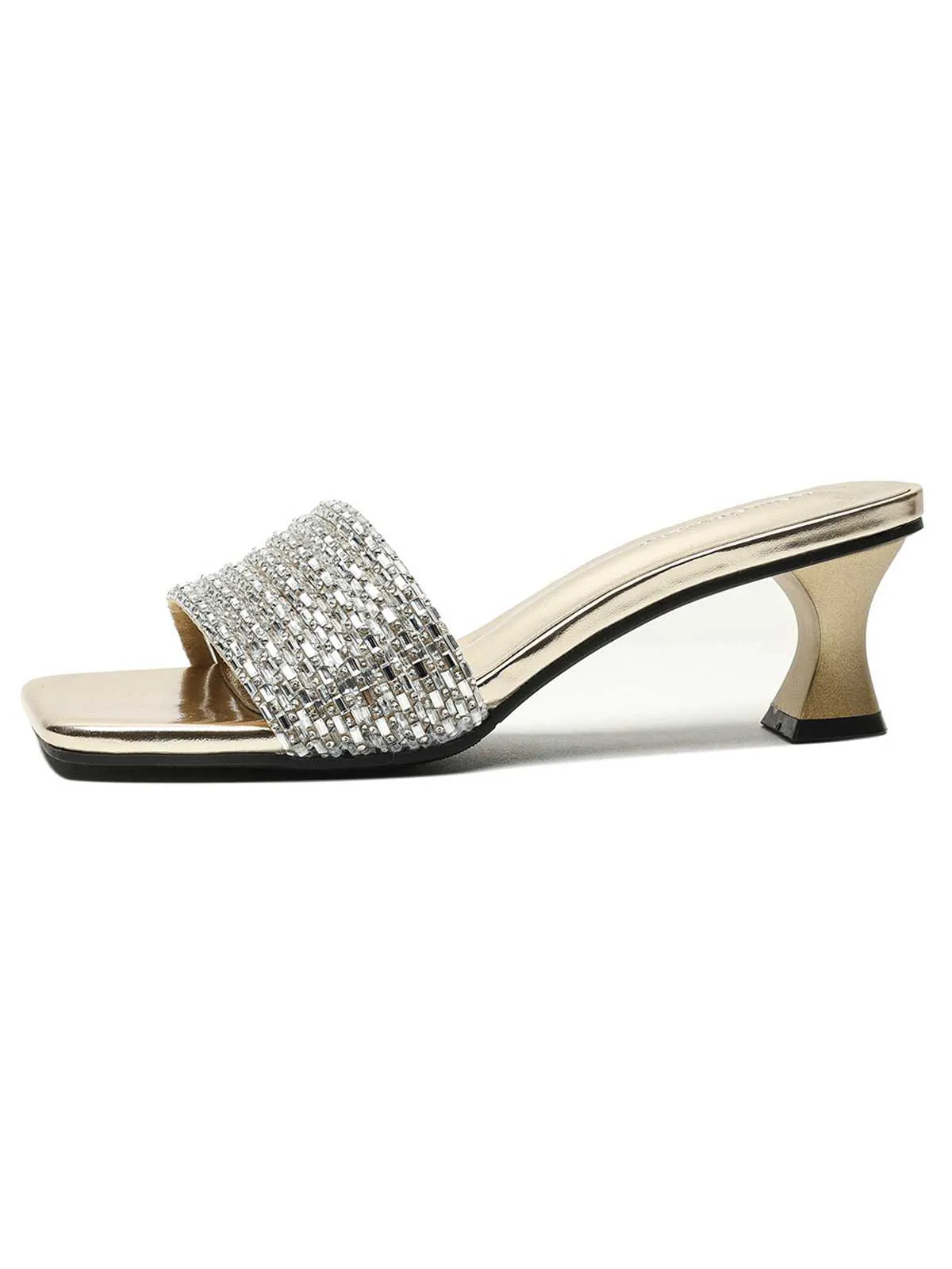 Rhinestone Square Toe High Heel Sandals