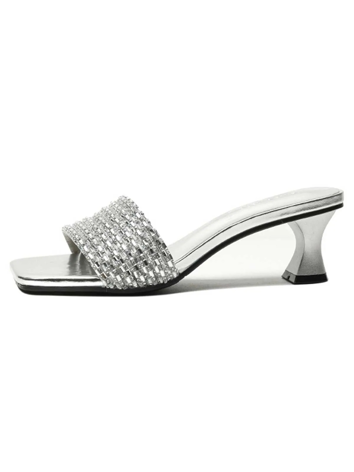 Rhinestone Square Toe High Heel Sandals