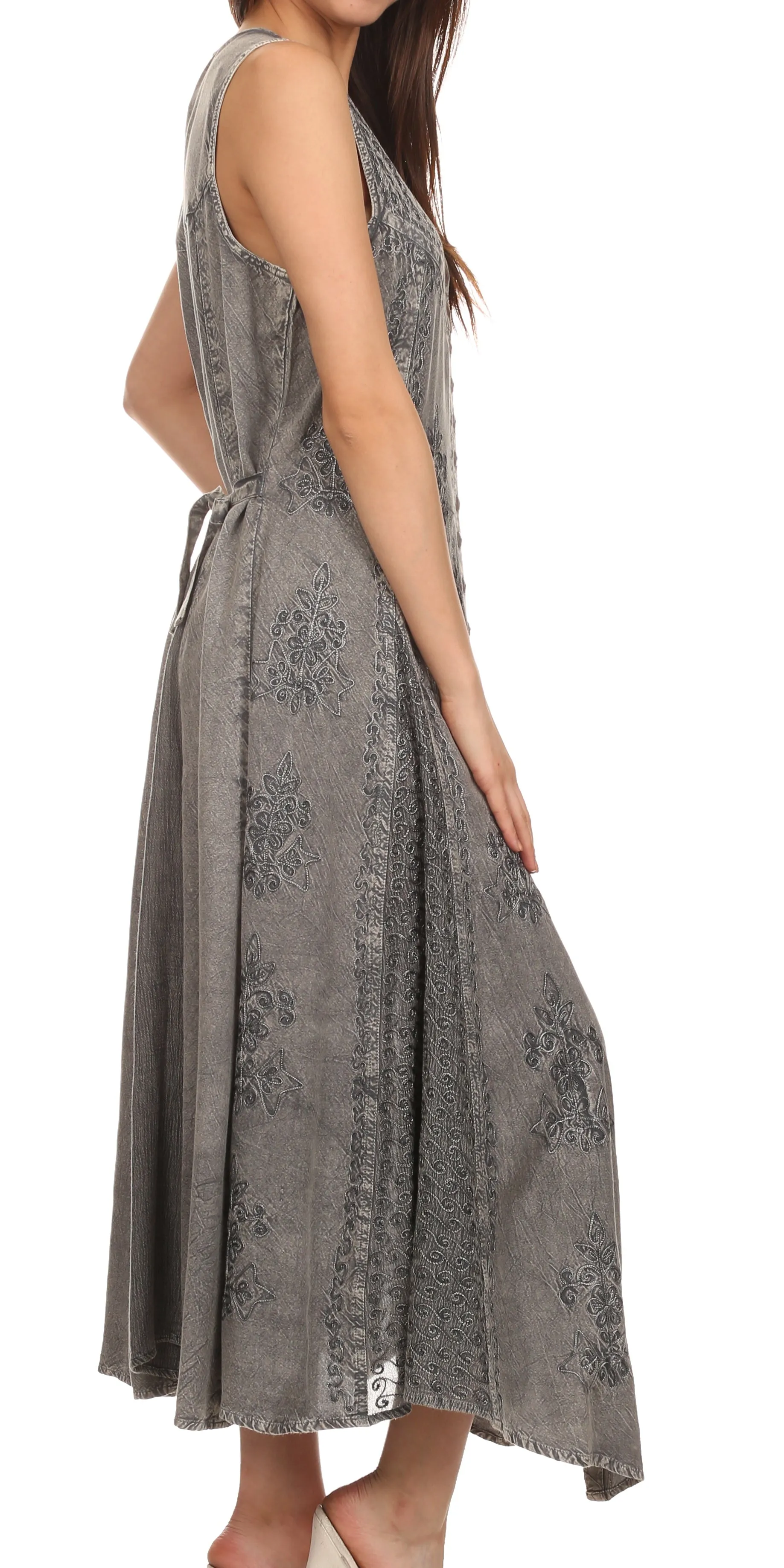 Sakkas Beverlee Embroidered Button Down Sleeveless Caftan Dress