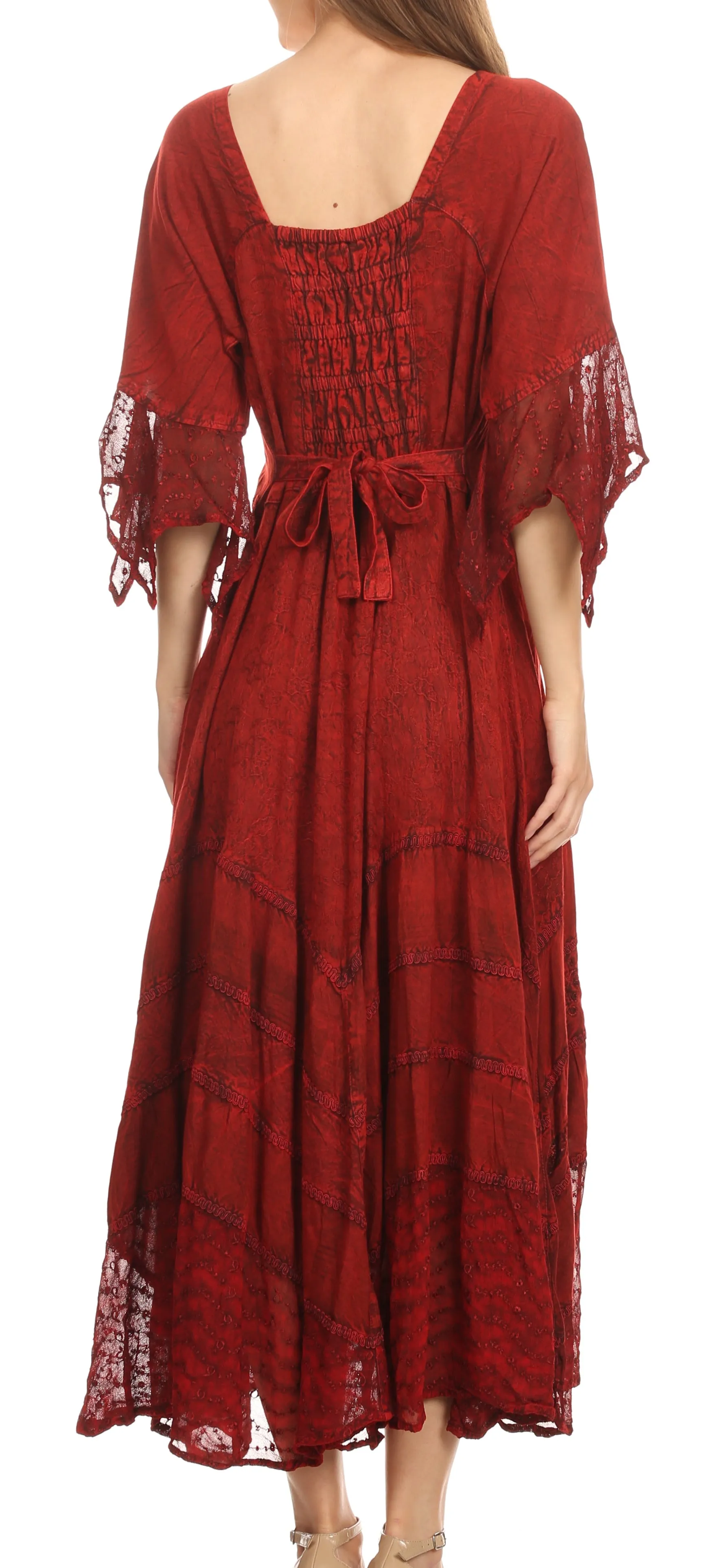 Sakkas Bexley Scoop Neck Bell Sleeve Bohemian Gypsy Embroidered Corset Dress