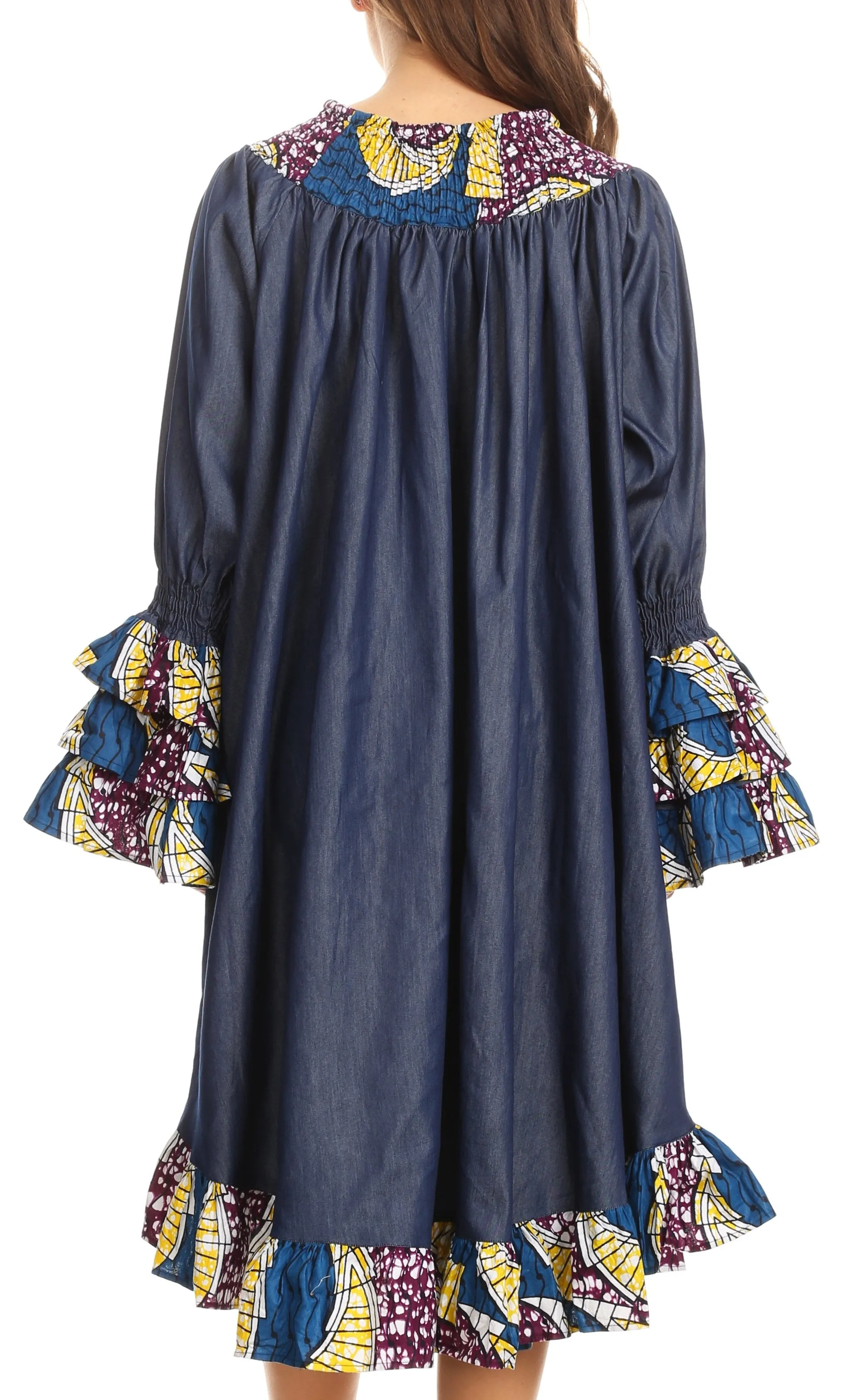 Sakkas Folami Chambray and Ankara Wax Dutch Print Muumuu Dress Relax Fit