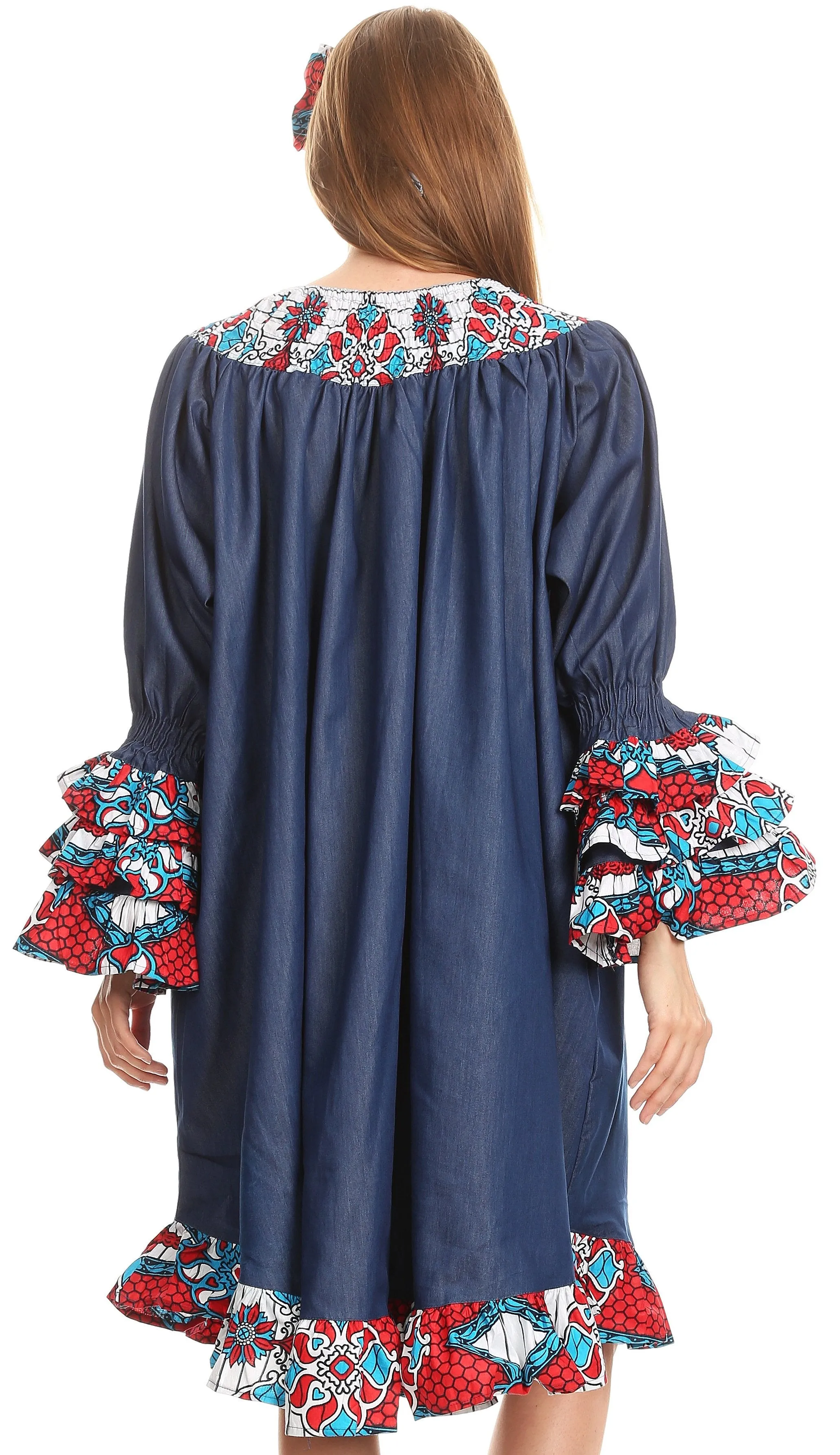 Sakkas Folami Chambray and Ankara Wax Dutch Print Muumuu Dress Relax Fit