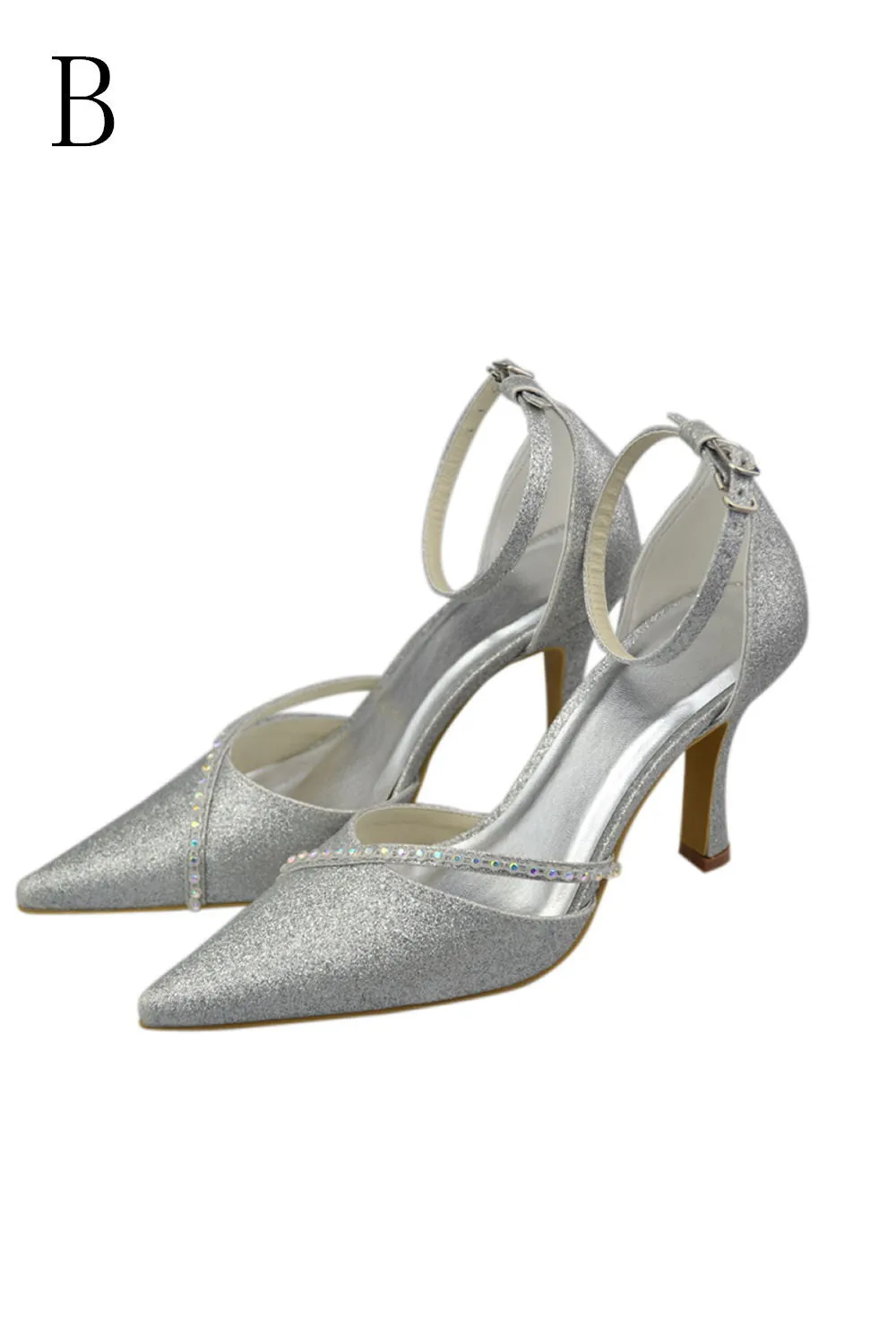 Sequin Shiny Pointed Toe Ankle Strap Shoes For Prom S64