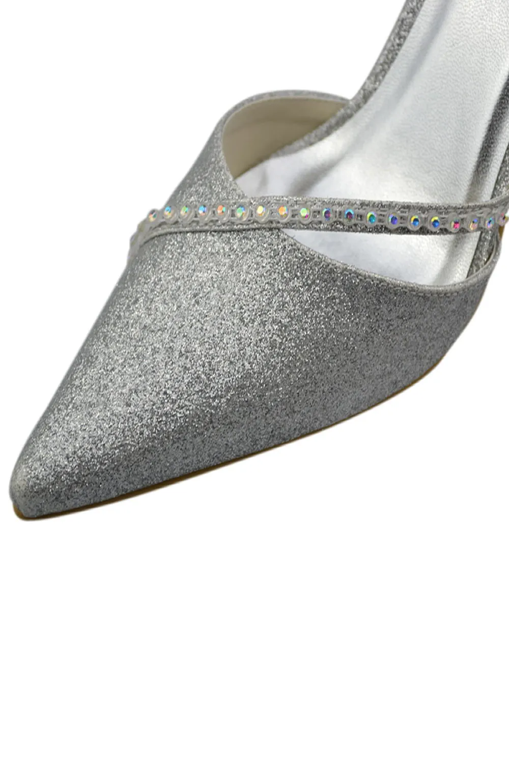 Sequin Shiny Pointed Toe Ankle Strap Shoes For Prom S64