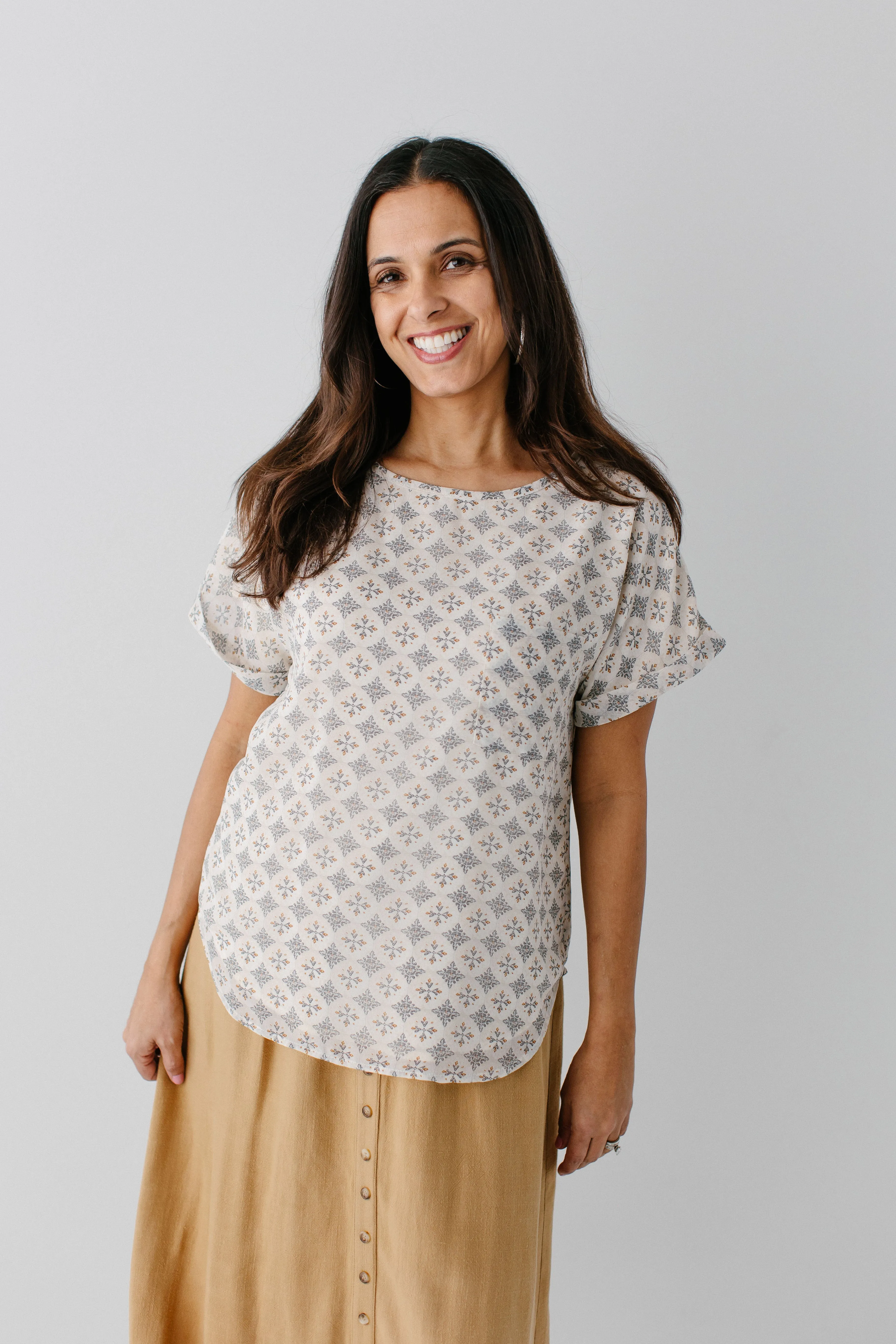 'Shalom' Geometric Print Top in Tan