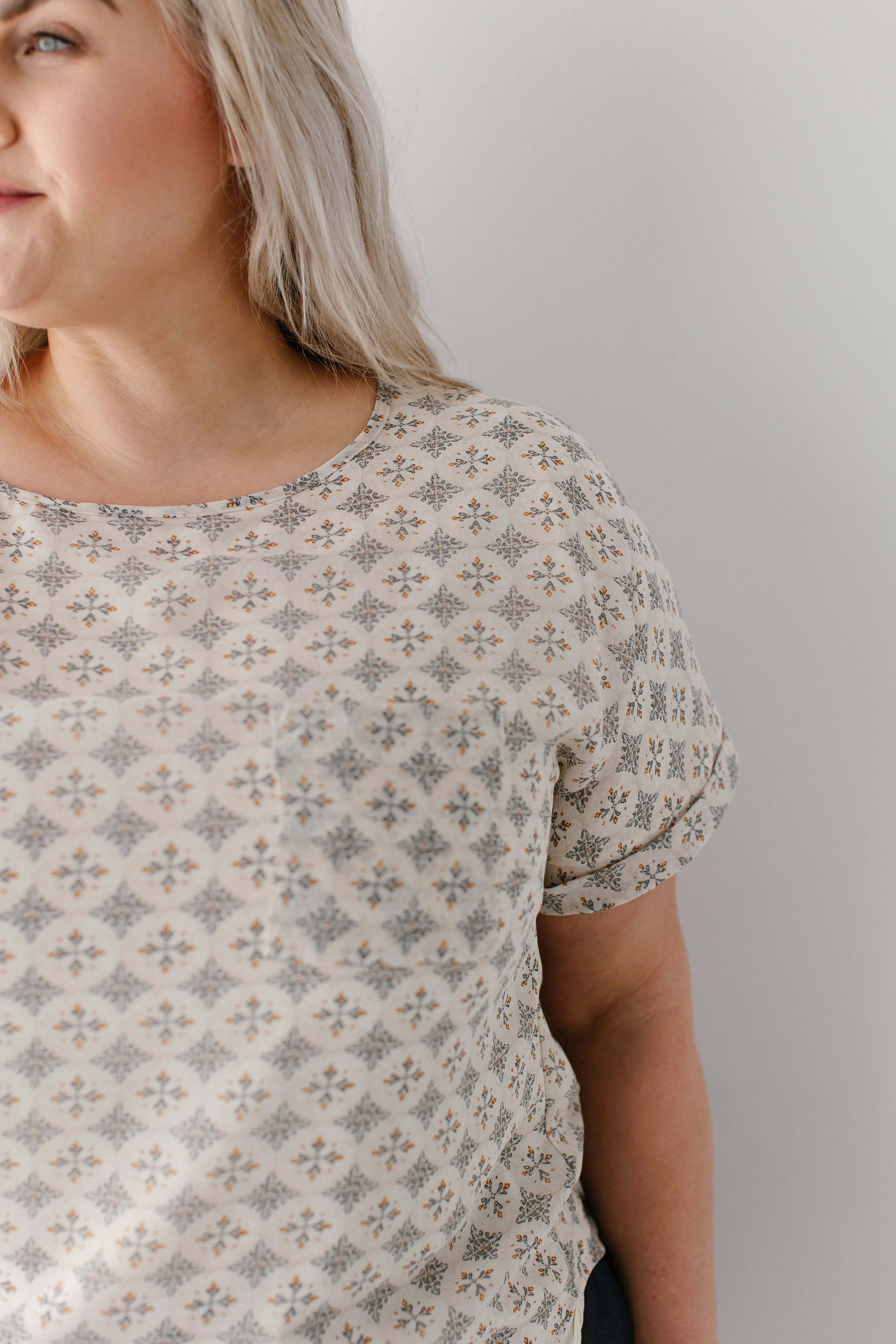 'Shalom' Geometric Print Top in Tan