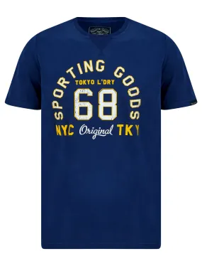 Sporting Goods Motif Cotton Jersey T-Shirt in Medieval Blue - Tokyo Laundry