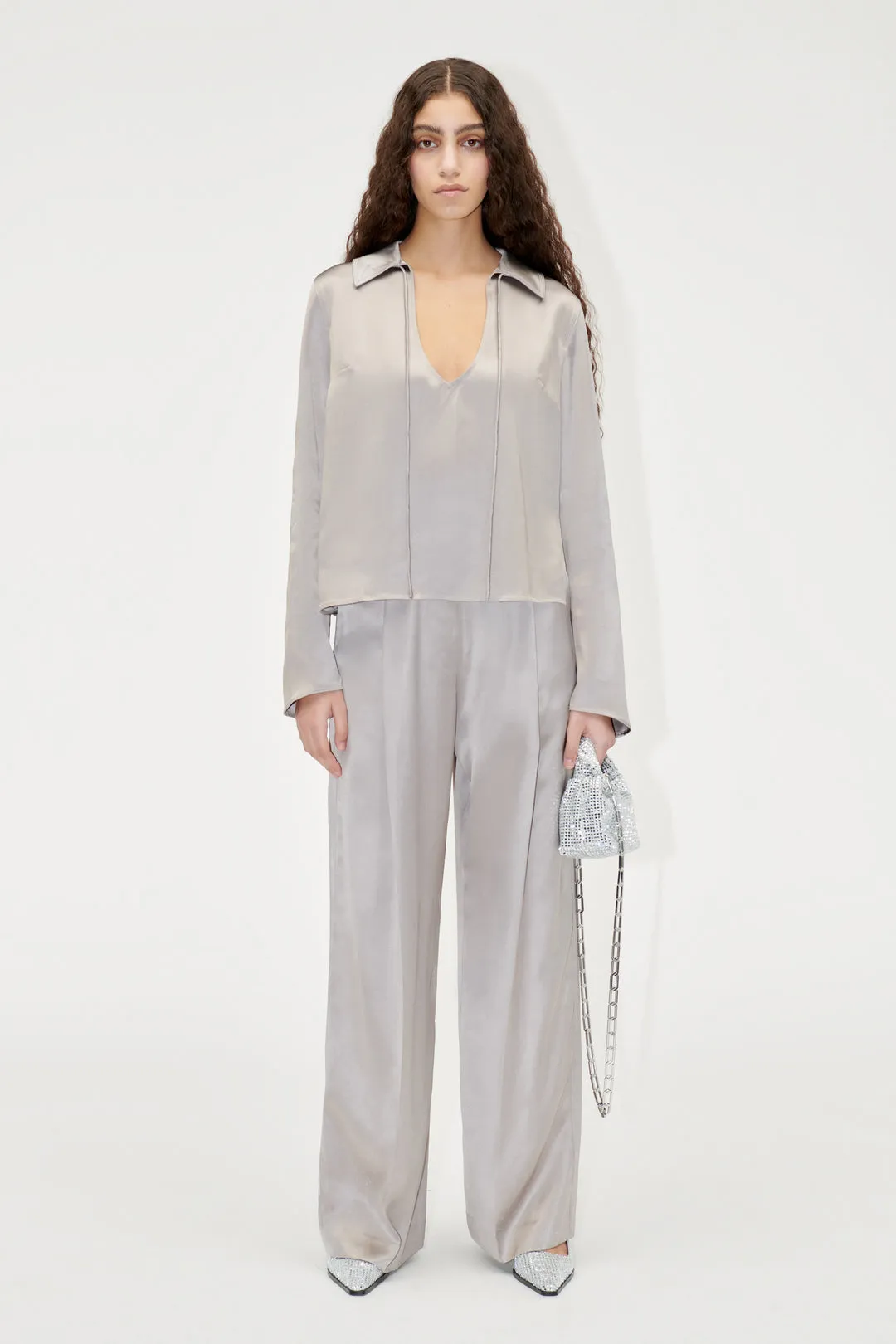 Stine Goya Ciara Pants Heavy Satin Grey Stone