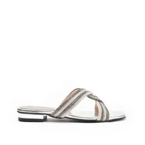 Stylish Silver Strappy Flats | 547L-S