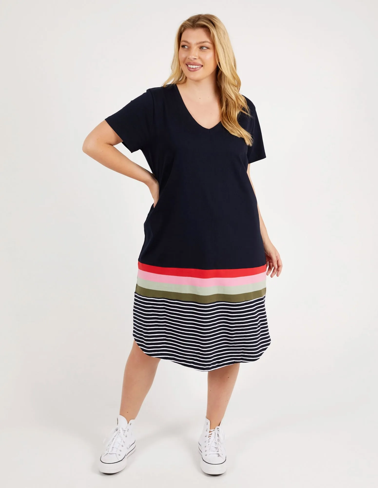 Terra Tee Dress Navy & White Stripe