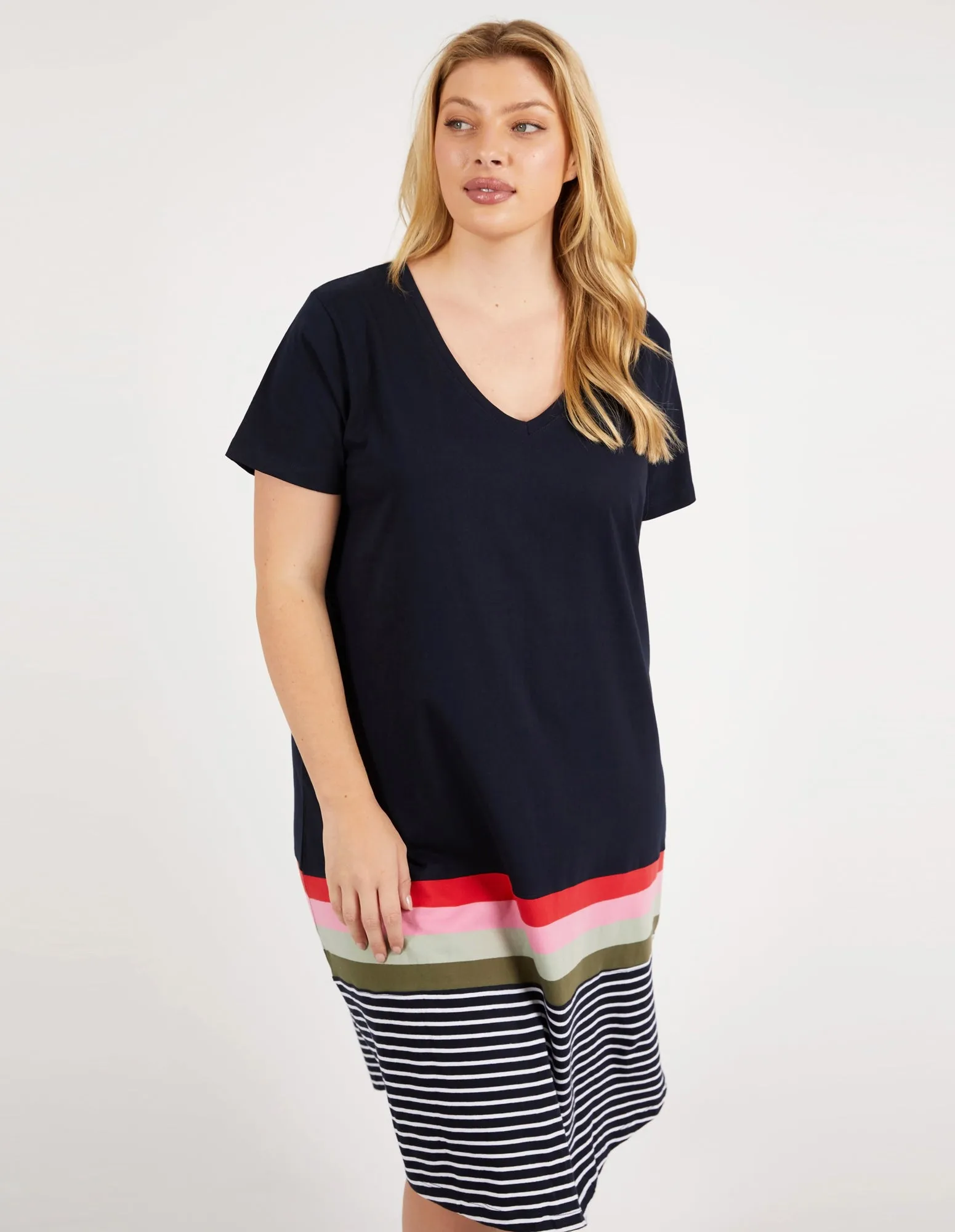 Terra Tee Dress Navy & White Stripe