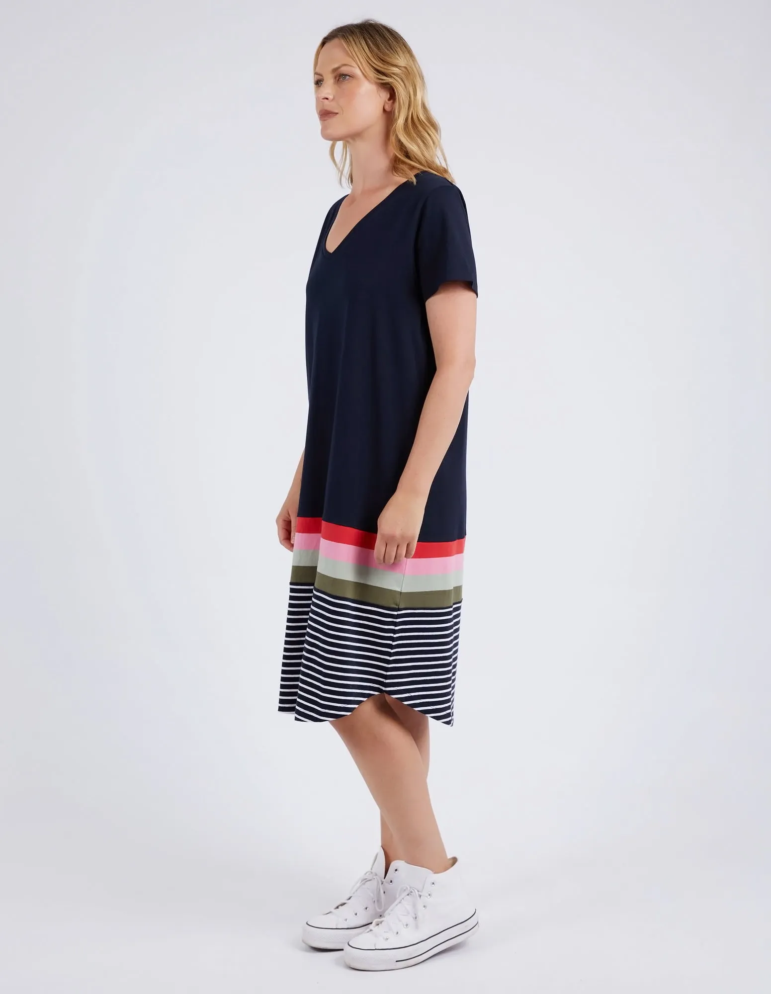 Terra Tee Dress Navy & White Stripe