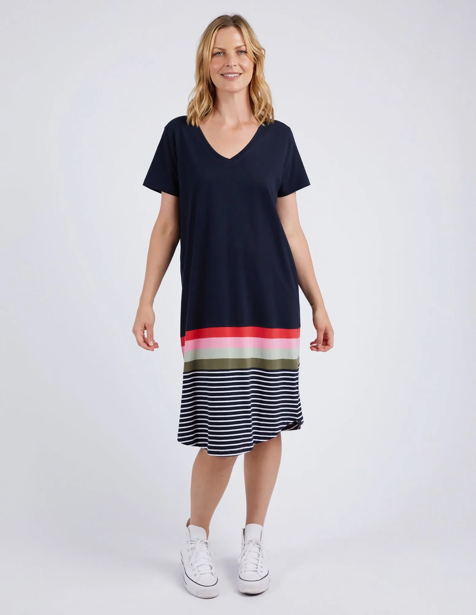 Terra Tee Dress Navy & White Stripe