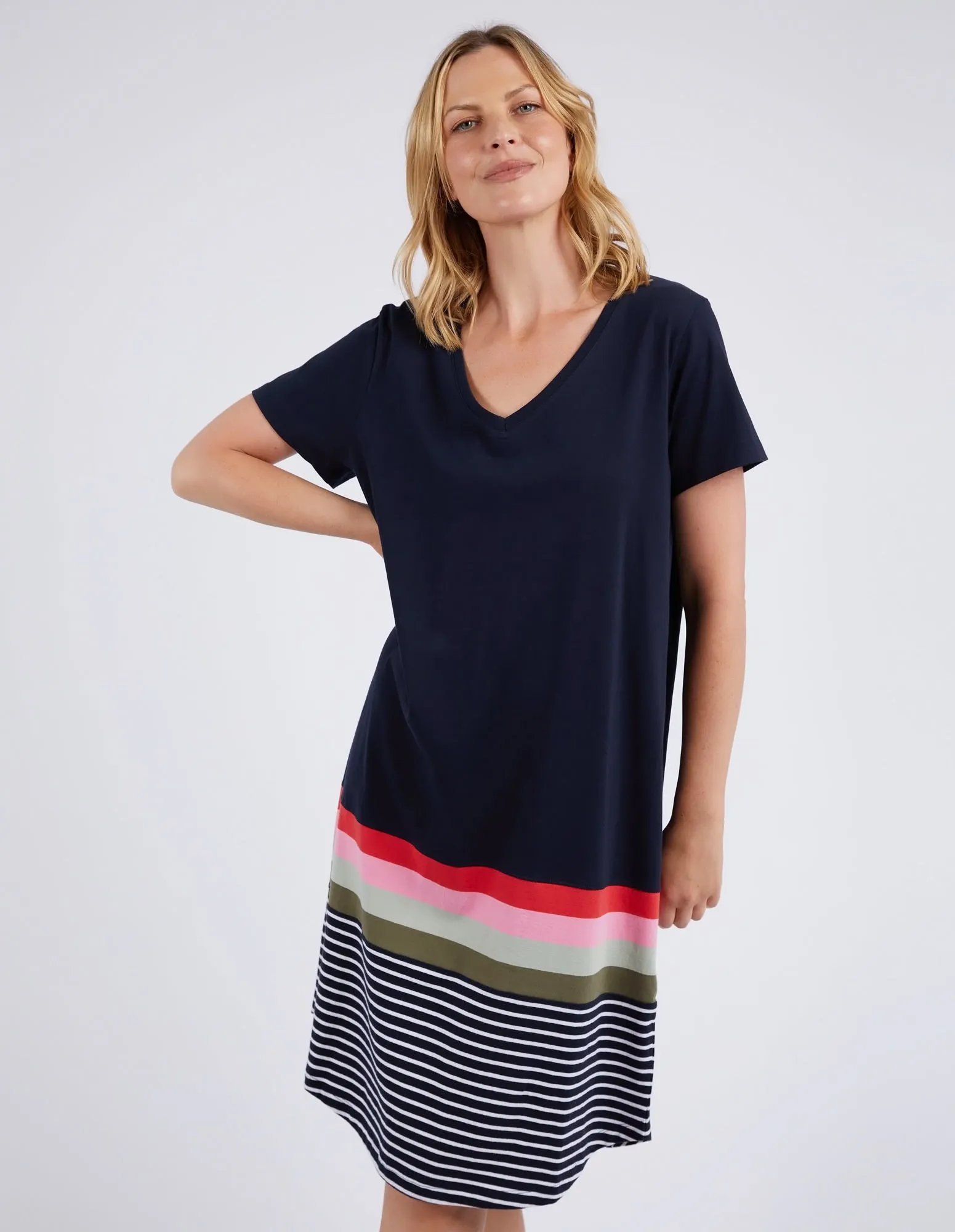 Terra Tee Dress Navy & White Stripe