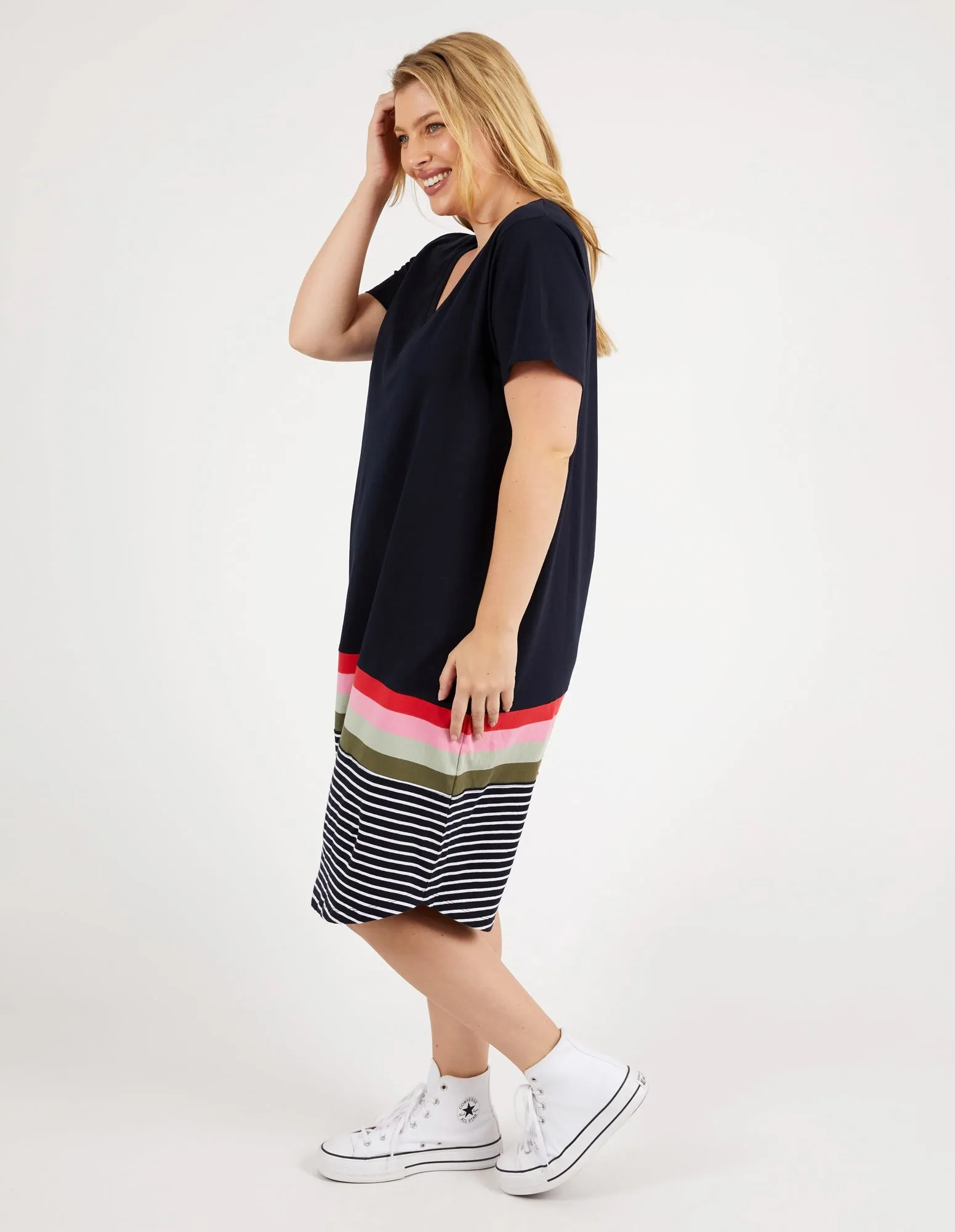 Terra Tee Dress Navy & White Stripe