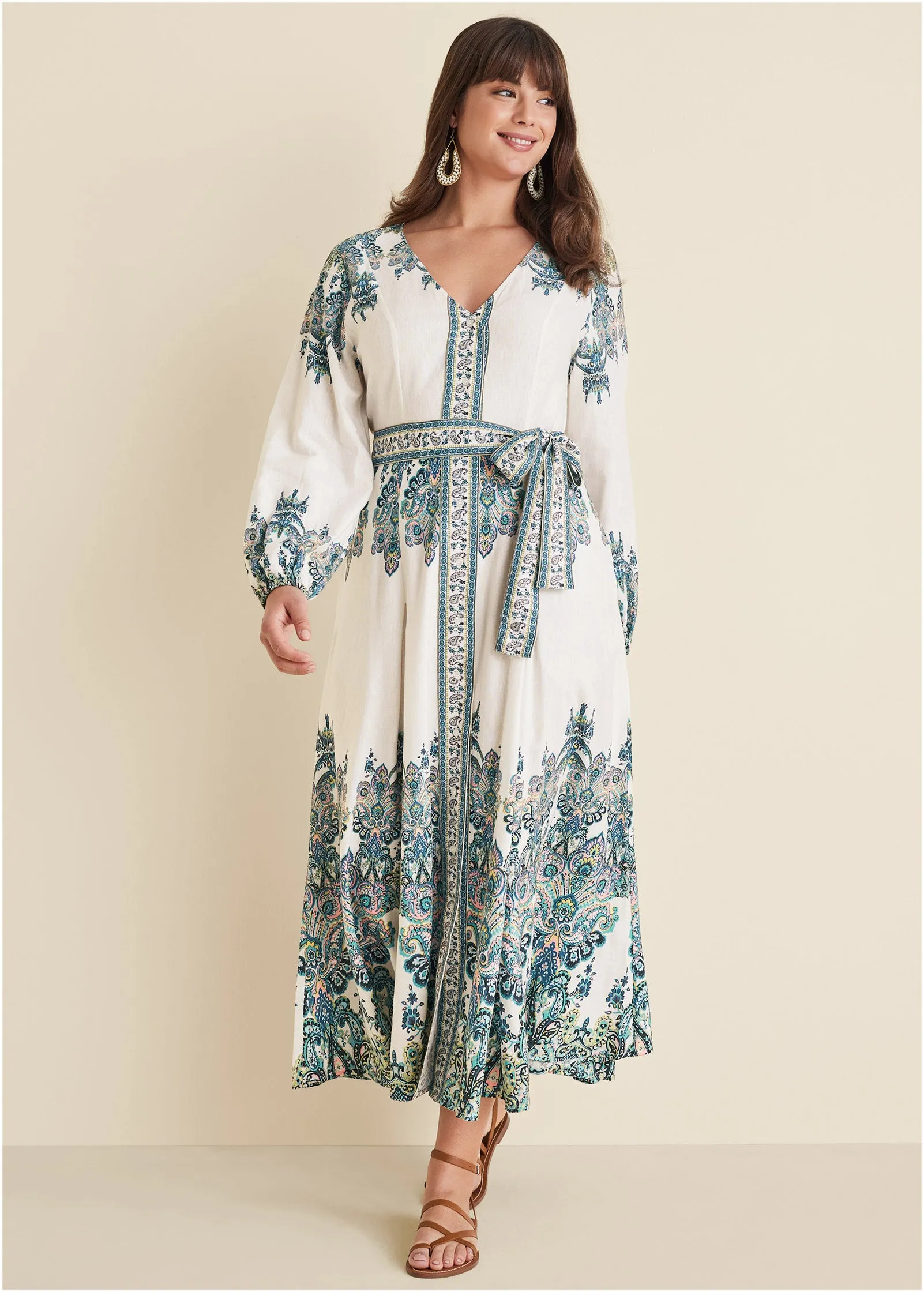 Tie-Waist Maxi Dress - White Multi