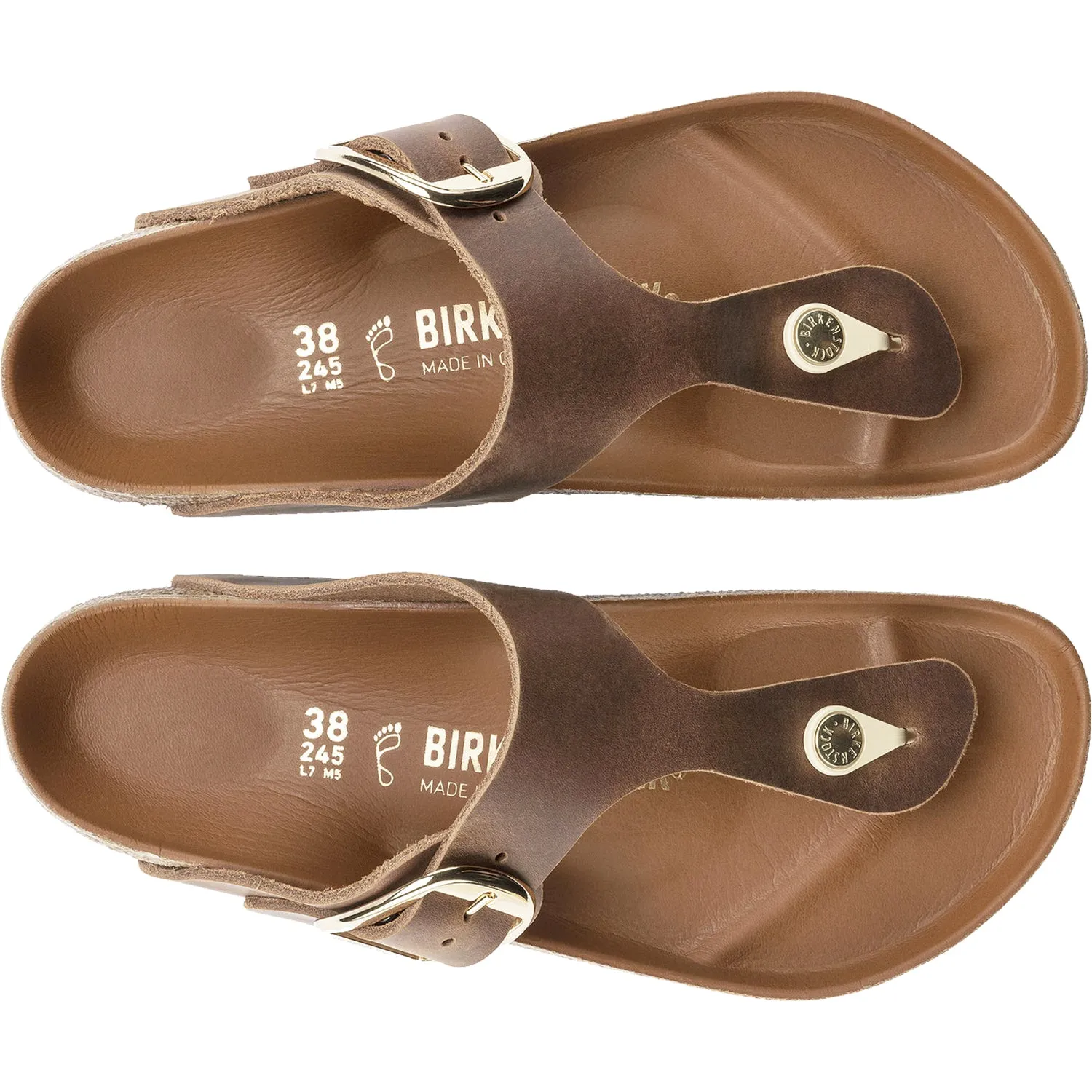 Women's Birkenstock Gizeh Big Buckle Cognac Oiled Nubuck