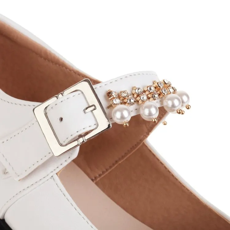 Women's  Rhinestone Pearl Flats Mary Jane Shoes