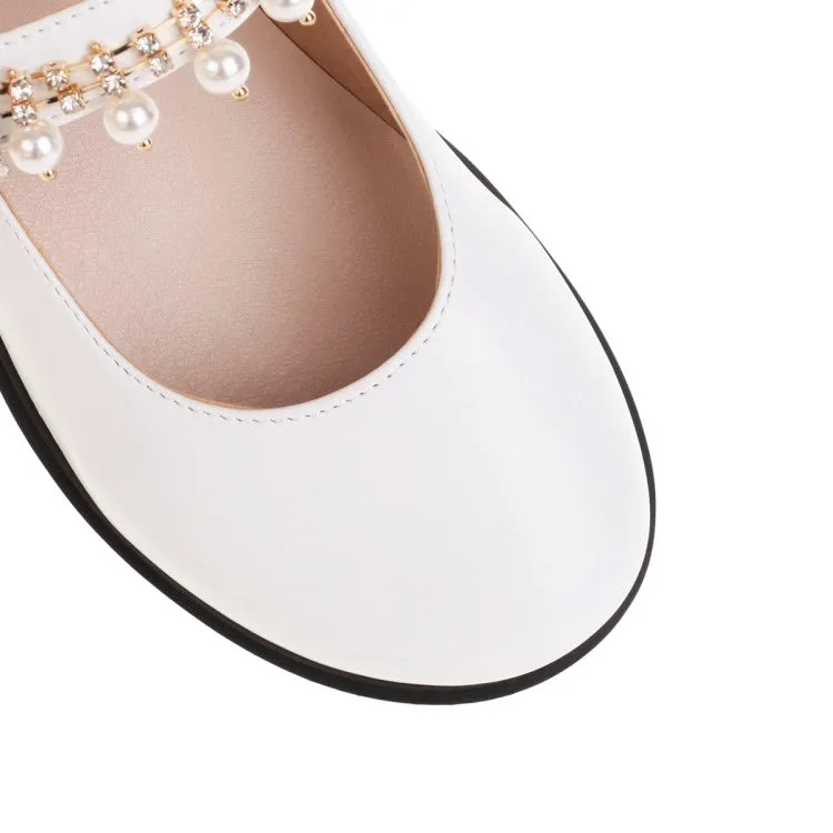 Women's  Rhinestone Pearl Flats Mary Jane Shoes