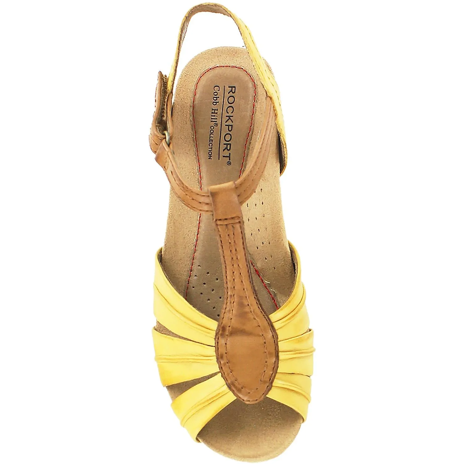 Women's Rockport Cobb Hill Hollywood Pleated T-Strap Yellow Leather