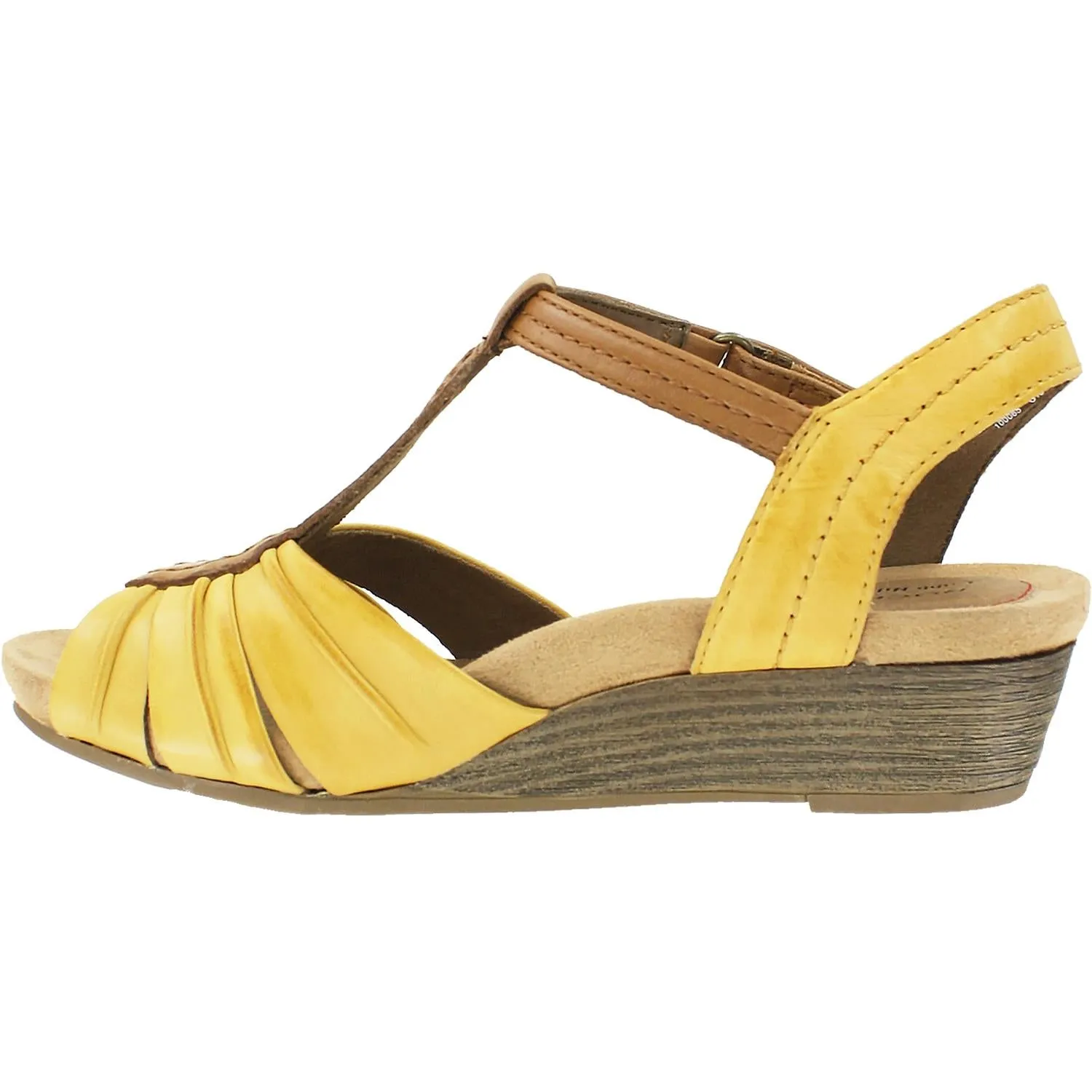 Women's Rockport Cobb Hill Hollywood Pleated T-Strap Yellow Leather