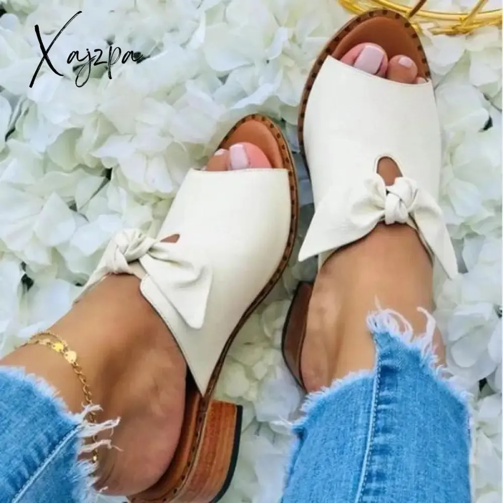 Xajzpa - Women's Summer Sandals Chunky Heel Elegant Bow Sandals Low Heel Slippers