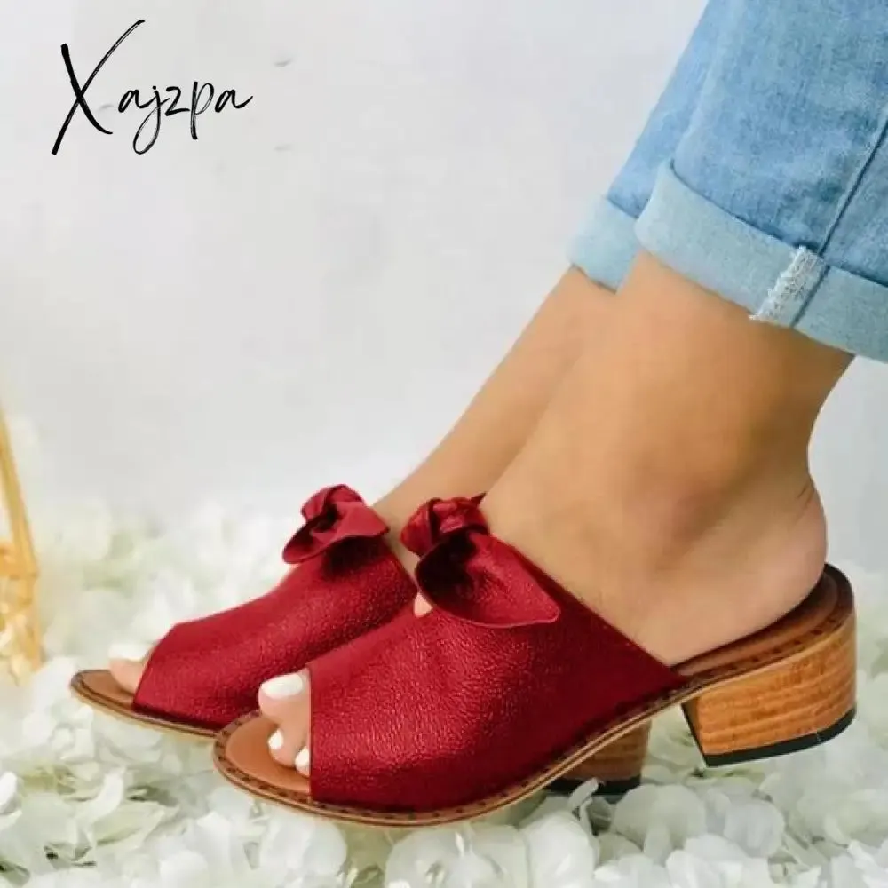 Xajzpa - Women's Summer Sandals Chunky Heel Elegant Bow Sandals Low Heel Slippers