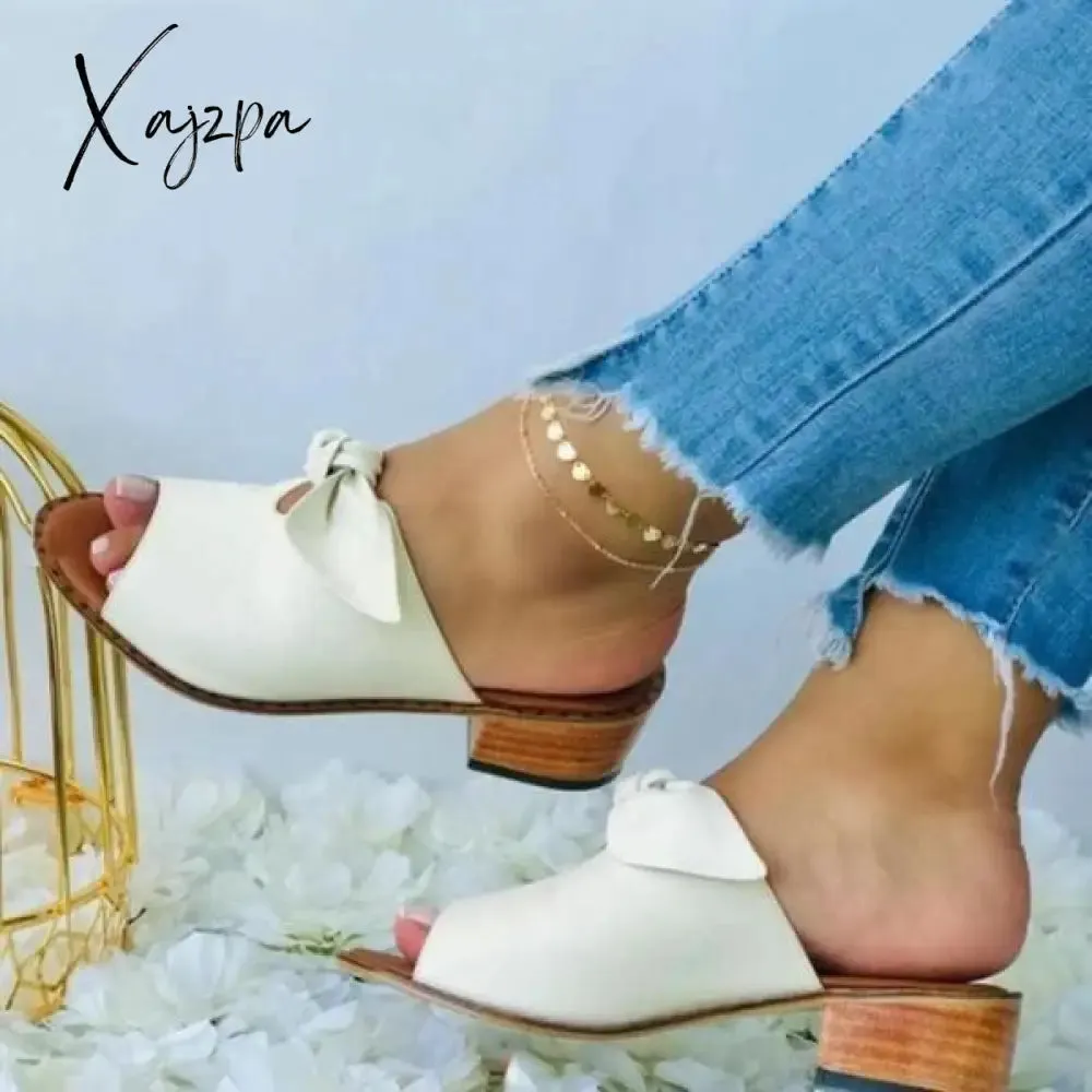 Xajzpa - Women's Summer Sandals Chunky Heel Elegant Bow Sandals Low Heel Slippers