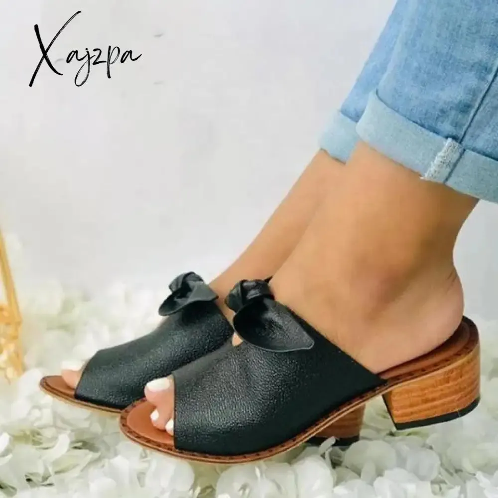 Xajzpa - Women's Summer Sandals Chunky Heel Elegant Bow Sandals Low Heel Slippers