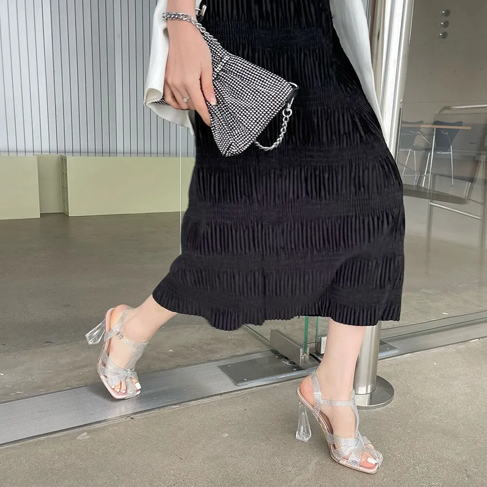 xiangtuibao Square Toe Women Sandals Party Pumps Transparent Dress Shoes Clear High Heels Party Pumps Dress Shoes Woman Big Size 35-41