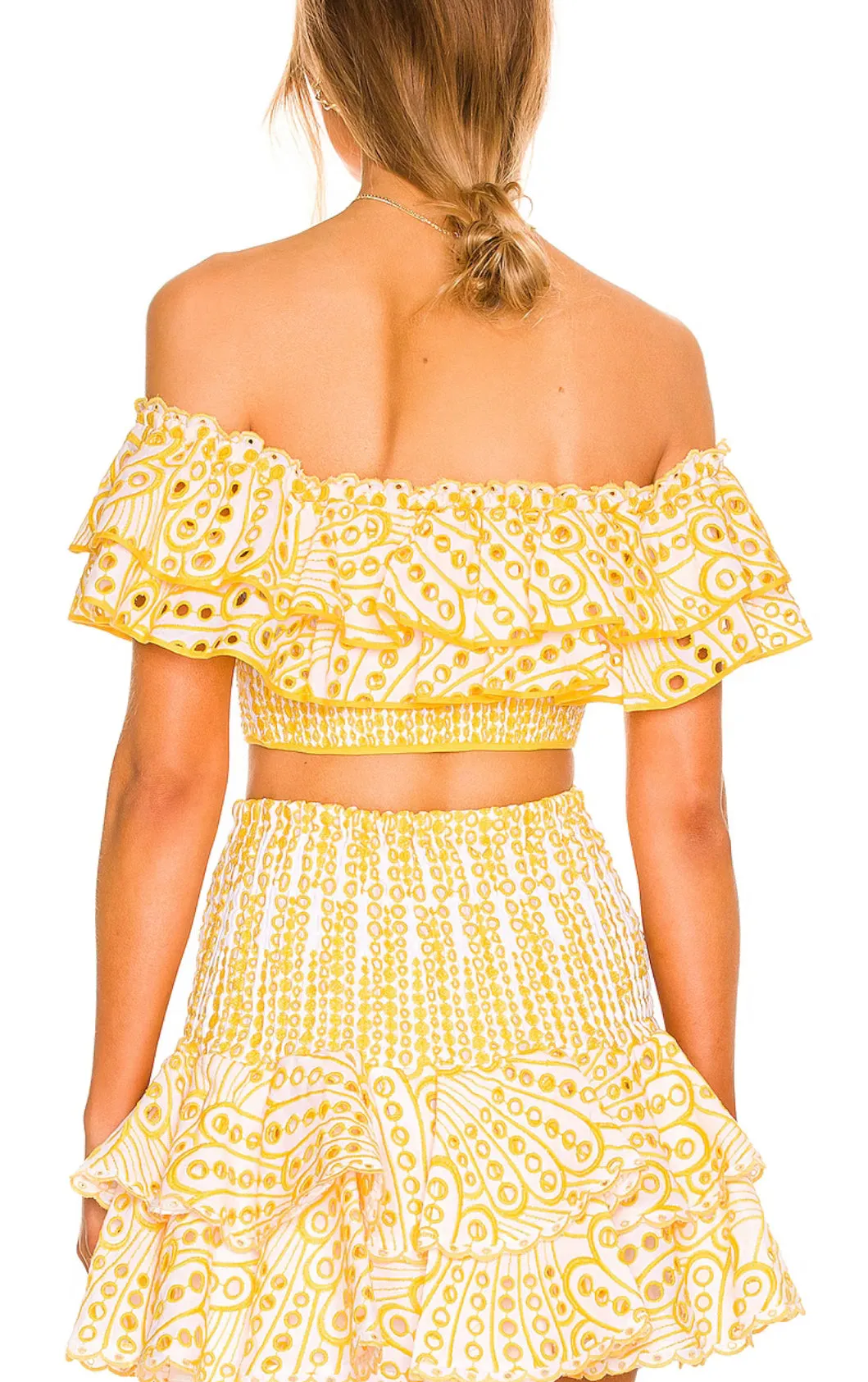 Yellow Embroidered Eyelet Mini Skirt